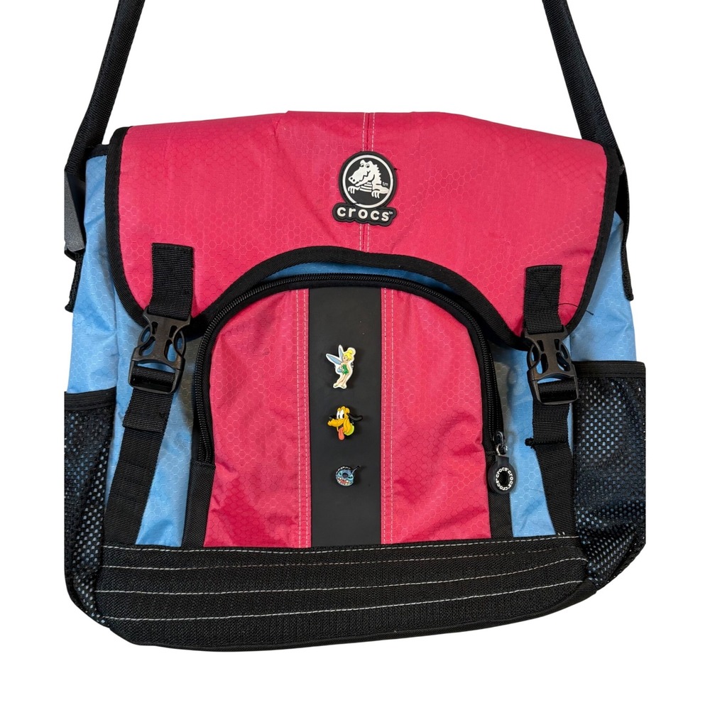 Crocs Messenger Bag Pink‎ Blue Ripstop Nylon Disney Jibbitz Charms Crossbody Y2K